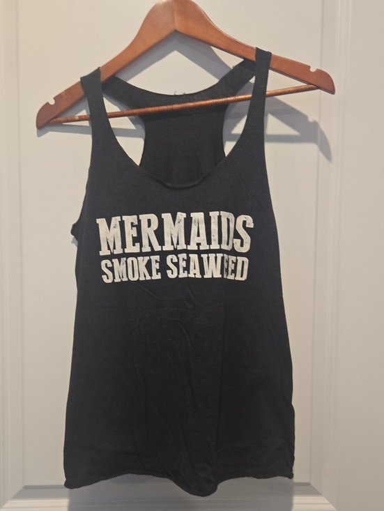 no brand Tops - Charcoal Grey 'Mermaids Smoke Seaweed' Graphic Tank Top